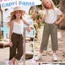 3 Pack Girls' Capri School Pants | Straight Leg, Athletic, Casual, Cropped Sweatpants, with Pockets, Summer, Loose, Back to School, Joggers, for Girls 5-14Y