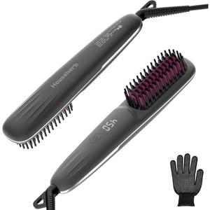 Hair Straightener Brush for Women, 2-in-1 Hot Comb & Straightening Brush with 9 Temperature Settings, Up to 450 for Frizz-Free, Smooth Hair  Perfect for Home, Office & Travel (Gray)