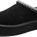 DREAM PAIRS Women's Slippers for Women Genuine Suede Platform Cozy FuzzyEasy Women's Platform Slip-on Slippers Winter Fluffy Warm Comfy Furry Shoes for Outdoor Indoor House (9, Black)