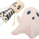 Halloween Cat Toy Set 2-Pack Plush Ghost and Skull Interactive Teething Toys for Indoor Cats Soft Wear-Resistant Playthings to Relieve Anxiety