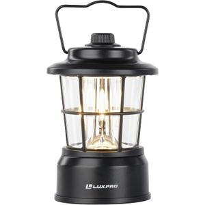 LUXPRO Retro LED Lantern - Battery-Powered Emergency Lantern - Water Resistant - Bright LED Lamp for Indoor & Outdoor Use - Use for Tents, Hiking or Hurricane Prep - Black