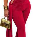 Women's Two Piece Outfits Halter Bandage Crop Top and High Waist Flare Pants Set Club Party Going Out Outfits, Size: Large