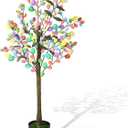 4ft Easter Decorations Tree with Colorful Eggs Artificial Ficus Faux Easter Egg Tree Decor for Party Porch Fireplace Front Door Outdoor Indoor Decoration