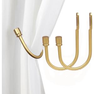 Dark Gold Curtain Holdbacks, Solid Steel Drapery Tiebacks, Wall Mounted Window Drape Hooks, Set of 2