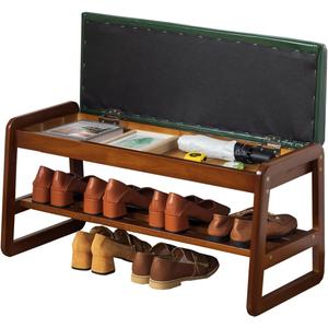 latifolia Solid Wood Bench, Entryway Shoe Bench with Cushion, Flip-Open Storage Compartment, 2-Tier Shoe Organizer(Green,31.50''L)