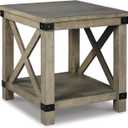 Signature Design by Ashley Aldwin Farmhouse Square End Table with Crossbuk Details, Light Brown