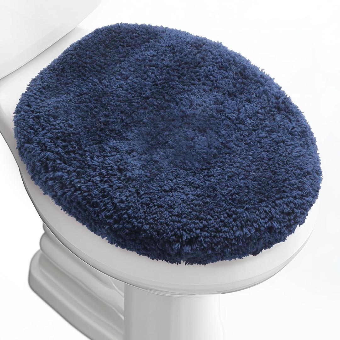 Luxury Soft Microfiber Toilet Lid Cover Machine Washable Solid Toilet Seat Cover 17.5" x 15" Adjustable Rubber Backing Fits Most 16-17.5" L x 14-16" W Round Oblong and Elongated Toilet Seat