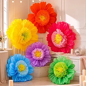 6 Pcs 31.5", 24" Colorful Giant Paper Flower Mexican Large Tissue Paper Flower for Wall Big Fiesta Crepe Floral Decorations for Wall Mexican Wedding Bridal Shower Baby Shower Nursery Decor