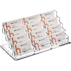 HeZone Business Card Holder Display for Desk, 12 Slot 4 Tier Multiple-Clear Acrylic Business Card Stand Set, Holds Approximately 600 Cards(12 Cell H)