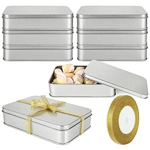 ACXFOND 8 Pack Empty Metal Tins Box with Lid - Cookie Tins Silver Metal Rectangular Tin Box Lids for Treats, Gifts, Favors, Candle and Crafts (6.2 x 4.3 x 1.4 Inches)
