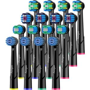 Replacement Heads Compatible with Oral B Electric Toothbrush, 16 Pcs Toothbrush Heads for Oral-b Braun Refill Pro 1000 2000 3000 500 Vitality Genius x (Black)