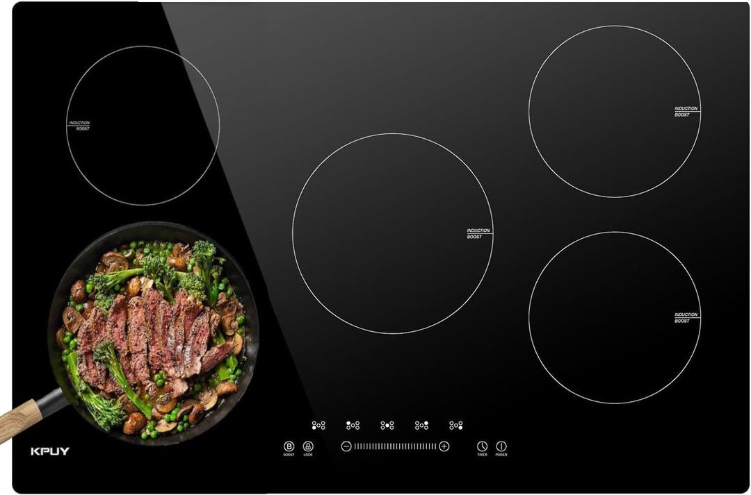 KPUY Induction Cooktop 30 Inch with 5 Burner, Electric Burner 220-240V, 7400W Electric cooktop with 9 Power Levels, Child Safety Lock & Timer, 30'' Induction Cooktop Hard Wire(No Plug)
