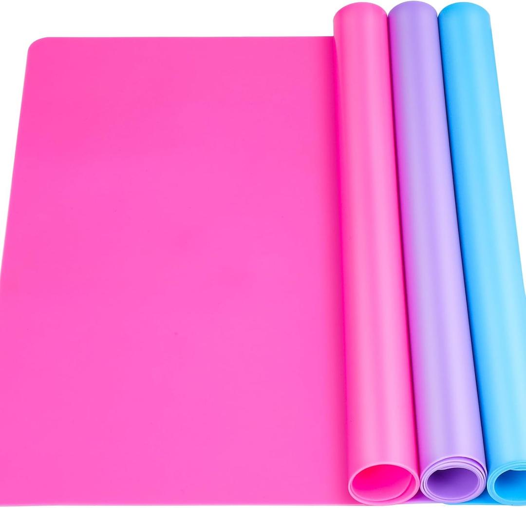 LEOBRO Silicone Mat for Resin Molds, 3 PCS Silicone Mats for Epoxy Resin, UV Resin, Play Dough Mat, Clay Mat, Nonstick Silicone Sheets Pads for DIY Arts and Crafts, Pink & Purple & Blue, 15.7x 11.7