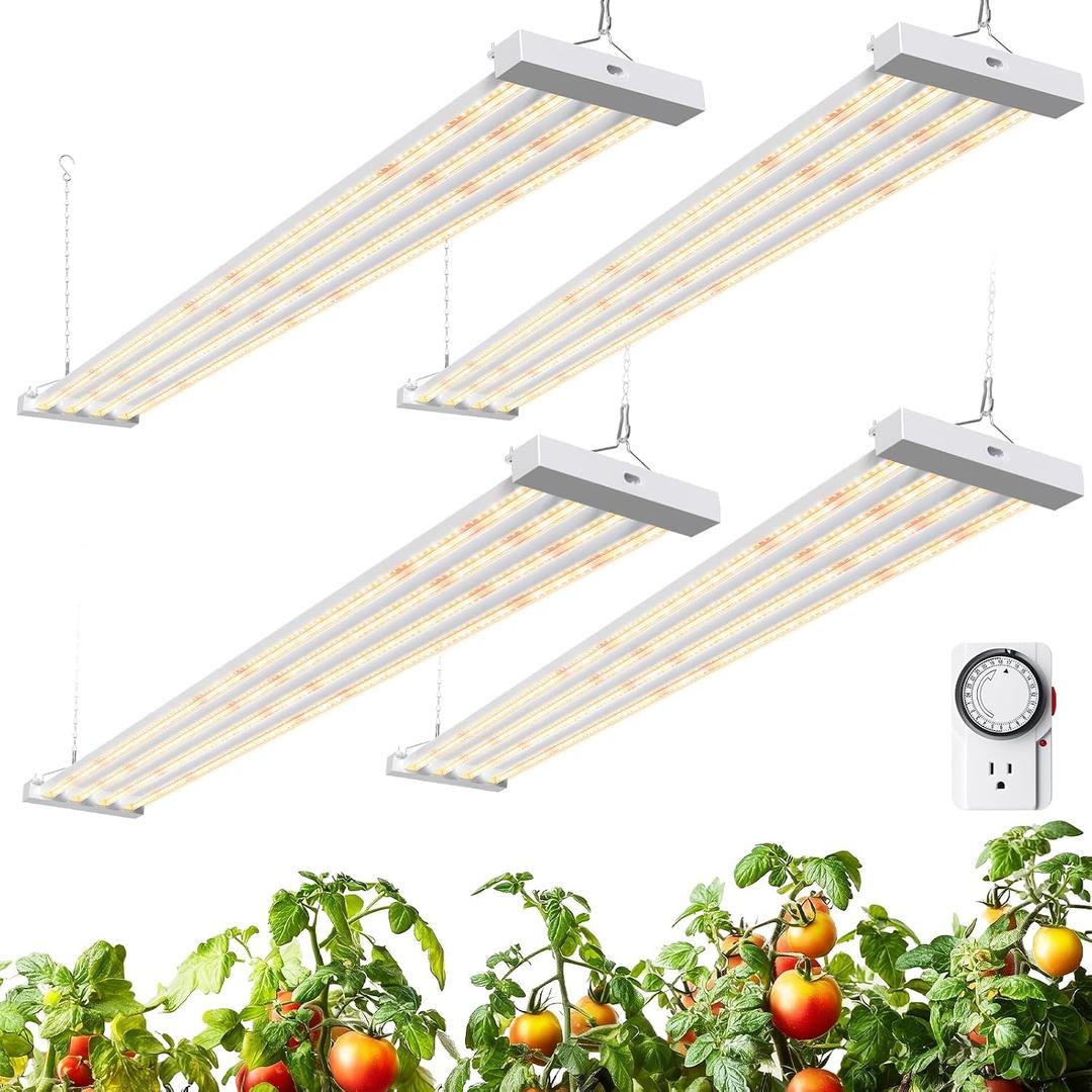 Barrina TX-L84 4FT Grow Lights for Indoor Plant, 336W (4 x 84W), 4 LED Panels Wider Coverage, Full Spectrum, High PPFD, Mechanical Timer, Linkable, Hanging Light for Indoor Vegetable, Seeding, 4 Packs