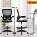 BestOffice Drafting Chair Tall Office Chair Adjustable Height with Lumbar Support Flip Up Arms Footrest Mid Back Task Mesh Desk Chair Computer Chair Drafting Stool for Standing Desk, Black, 22D x 23W x 50H in