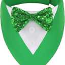 ADOGGYGO St.Patrick's Day Dog Tuxedo Bandana, Green Pet Tux Collar with Bowtie Adjustable St Patricks Costume for Medium Dogs Pets (M)