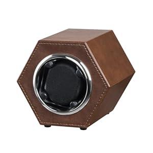 LINGFANSTORE Automatic Single Watch Winder with Quiet Japanese Motor, Premium Leather Exterior and Soft Flexible Watch Pillows for Men's and Women's Watches (Brown-147F)