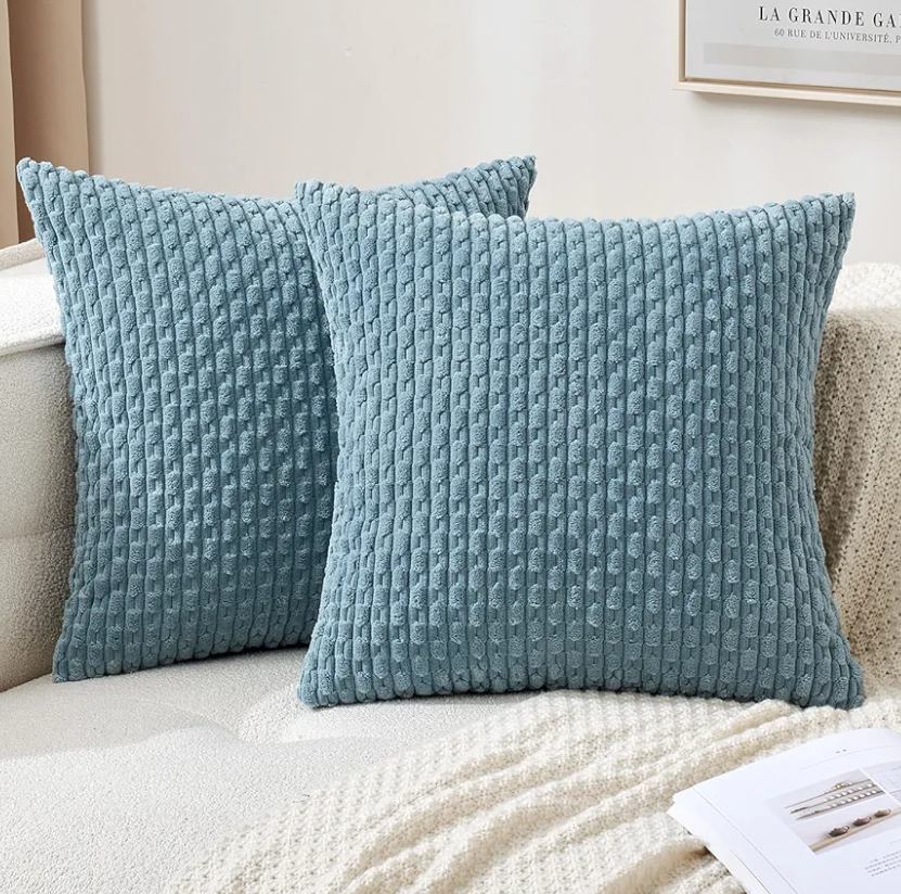 MIULEE Throw Pillow Covers Soft Corduroy Decorative Set of 2 Boho Striped Pillow Covers Pillowcases Farmhouse Home Decor for Couch Bed Sofa Living Room 26x26 Inch Blue Grey