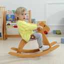 Rocking Horse Wooden Ride On Toy for Kids Classic Design Rocking Horse with Pedal and Safe Backrest Fine Workmanship(Classic, Natural)