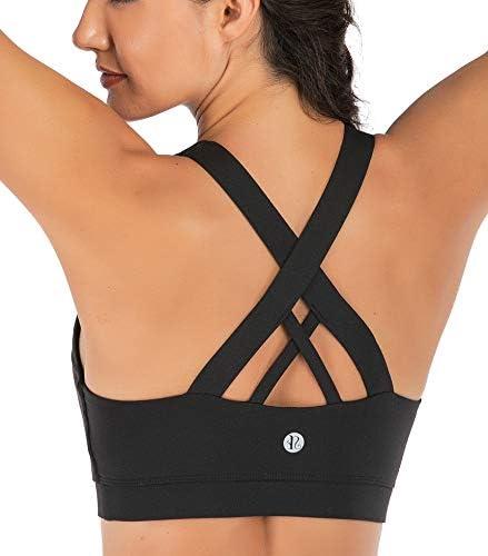 RUNNING GIRL Sports Bra for Women, Criss-Cross Back Padded Strappy Sports Bras Medium Support Yoga Bra with Removable Cups A-Black 2XL