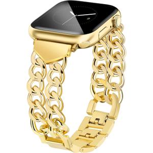 JR.DM Gold Watch Bands for Women Compatible with Apple Watch 45mm 46mm 49mm 42mm(S3/2/1) Stylish Western Adjustable Metal Chain Bracelet for iWatch Series 11/10/9/8/7/6/5/4/3/2/1 SE 3/2/1 Ultra 3/2/1