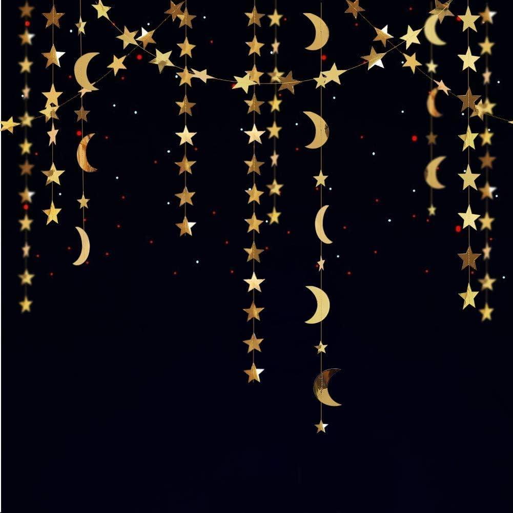 Decor365 Gold Moon Star Garland Ramadan Decorations Twinkle Little Star Two the Moon Birthday Party Decoration Whimsical Decor Starry New Year Eve Banner Hanging Stars Baby Shower EID Muburak Decor