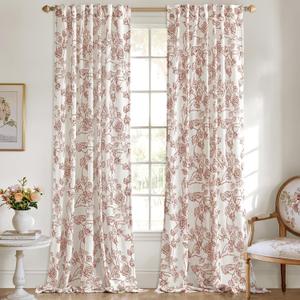 ANRODUO Vintage Floral Curtains Rust Floral Patterned Curtains Vintage French Country Style Drapes 96 Inches Long 2 Panels Set Light Filtering Back Tab Semi Sheer Drapes for Living Room Bedroom