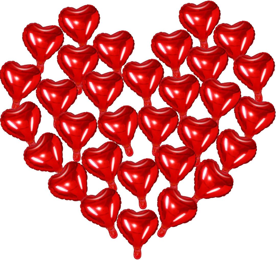 Raiten 100 Pcs Heart Foil Balloons 10 Inch Heart Romantic Love Shaped Balloons Valentine Decorations for Valentine's Day Wedding Proposal Birthday Party(Red)