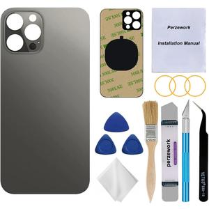 Back Glass Replacement (Graphite) Compatible with iPhone 12 Pro Max 6.7 inches All Carriers with Pre-Installed Adhesive and Repairing Tool Kits