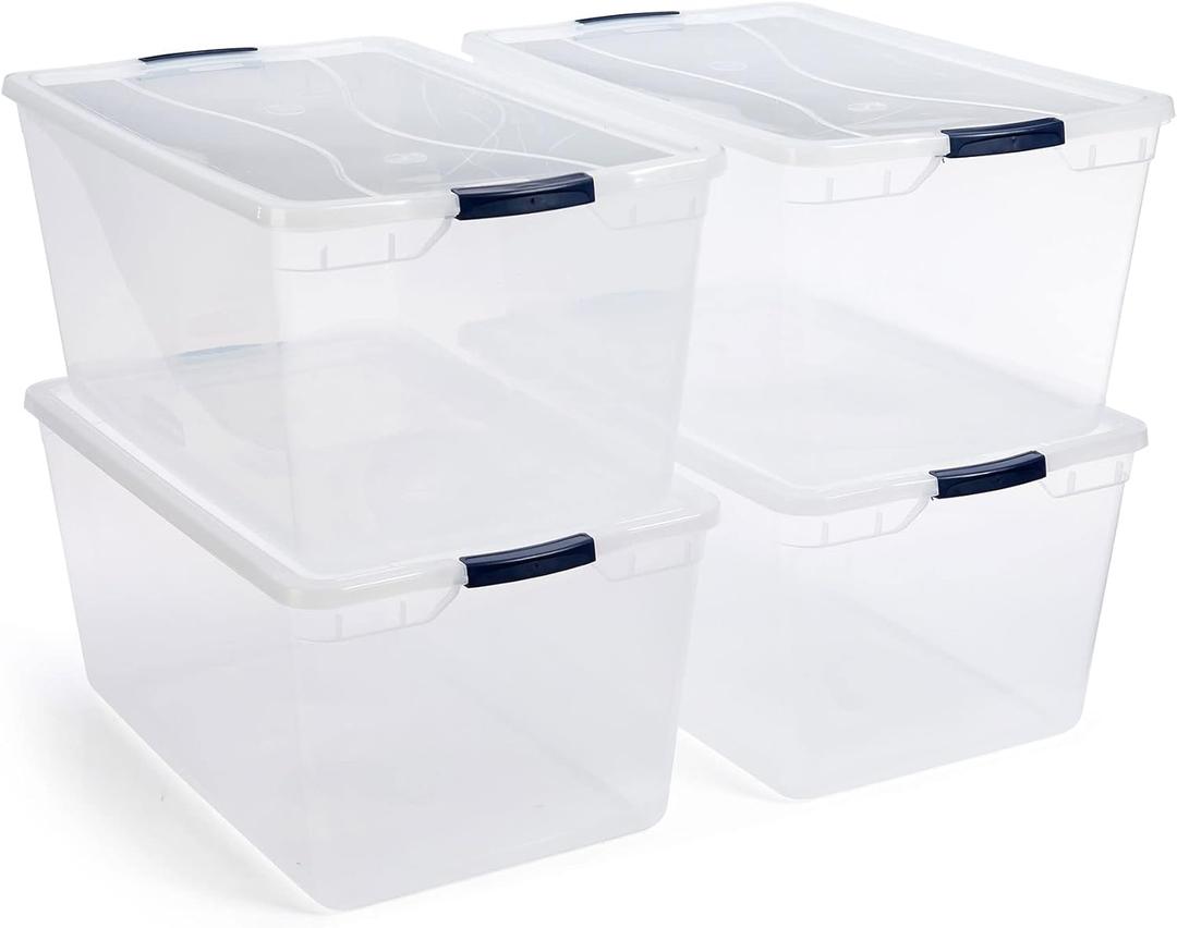 Rubbermaid Cleverstore 95 Quart Clear Stackable Large Plastic Storage Containers with Lids for Office and Home Organization, Clear (4 Pack) (95 Qt - 4 Pack)
