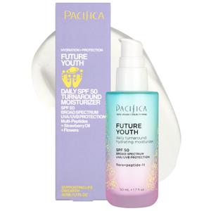 Pacifica Peptide Face Moisturizer Future Youth Daily Turnaround Hydrating, SPF 50 Broad Spectrum, UVA/UVB Sun Protection, Sunscreen, Face Moisturizer, Anti-Aging, Vegan, 1.7 fl. oz (1 Count)