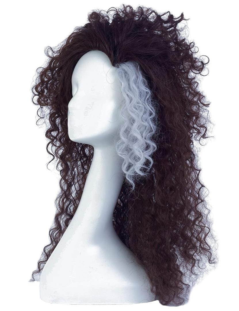 Angelaicos Women's Long Curly Fluffy Brown White Wig Halloween Costume Cosplay Party Synthetic Wigs