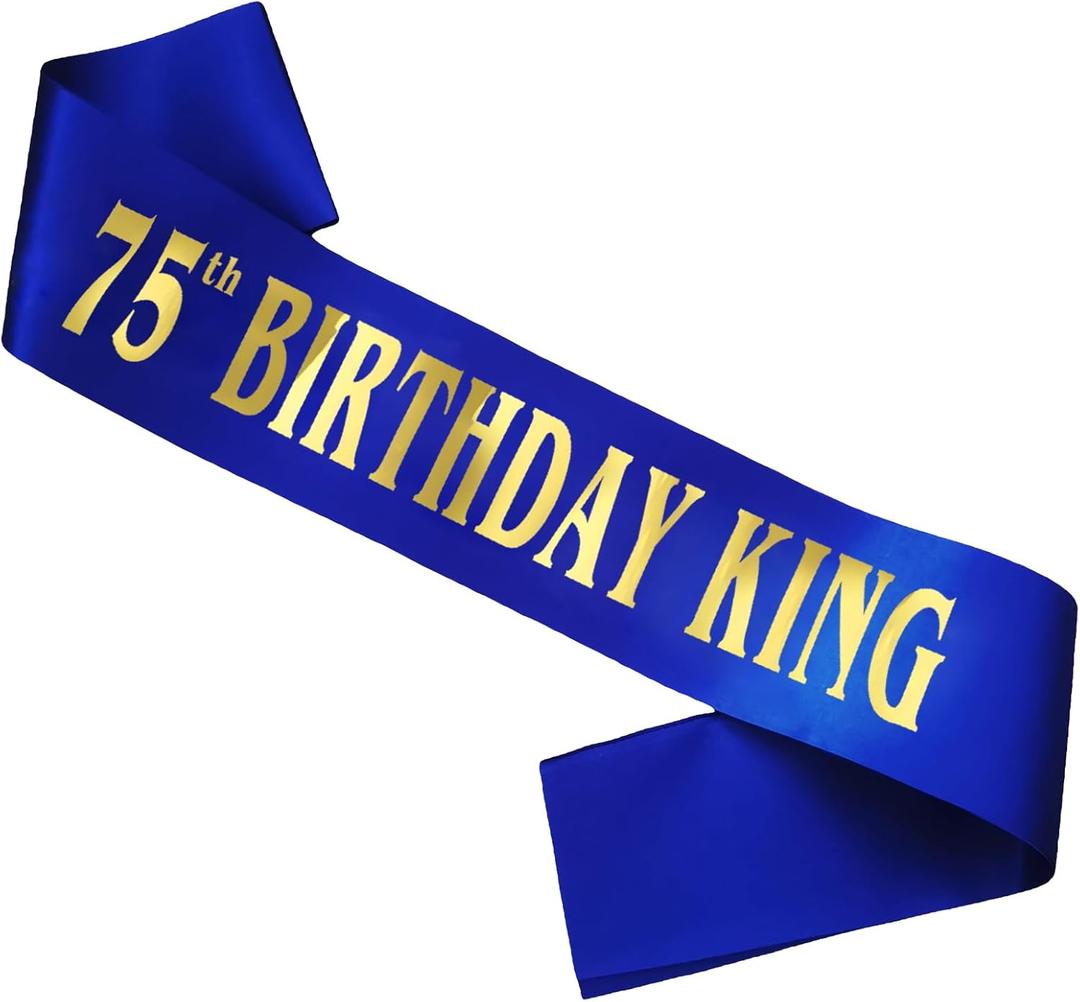 75th Birthday King Sash for Men, Royal Blue Birthday Sash for 75th Bday Party Supplies, Gifts for Men Bday Party Favors, Pack of