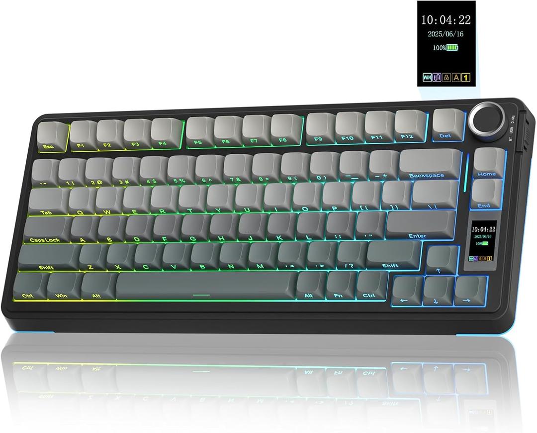 AULA S75 PRO Wireless Mechanical Keyboard with Screen&Knob, Tri-Mode Hot Swappable Gaming Keyboard 75%, Pre-lubed Switches, RGB Backlit, Side Printed PBT Keycaps, Creamy Sounding Computer Keyboards (Gradient Black)