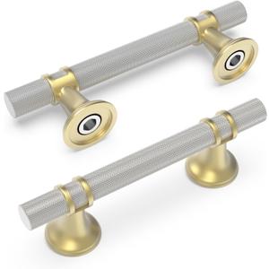10 Pack 3 Inch Cabinet Pulls knurled Brushed Satin Nickel and Brushed Gold Kitchen Cabinet Handles Aluminum and Zinc Alloy Drawer Pulls Solid Cabinet Hardware