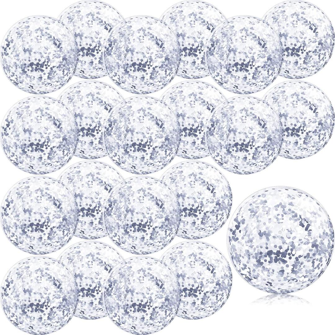 Zhanmai 20 Pieces 8 Inch Mini Glitter Beach Balls Bulk Clear Inflatable Pool Beach Ball for Summer Party Favors for Pool and Decorations(Silver)