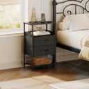JARHETUN Nightstand Set of 2, Night Stands with Charging Station, 26.4 Inch Tall Bedside Table with Metal Shelf, Side Table with 2 Fabirc Drawers for Bedroom, Black