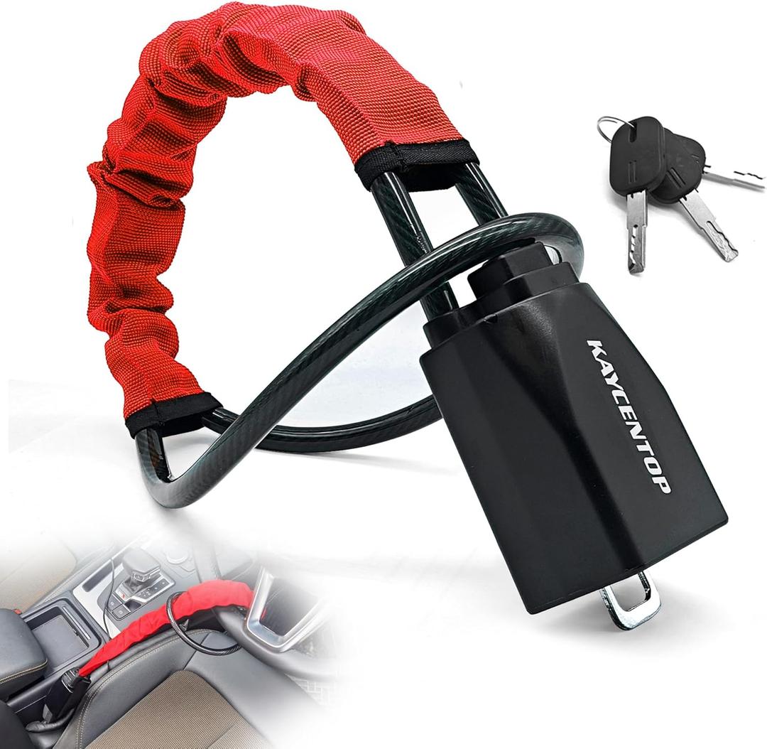 KAYCENTOP Car Steering Wheel Lock, Seat Belt Lock, Anti-Theft Device, Max 17 Inch Length, Small and Light-Weight, Multi-Functional, Fit Most Vehicle, SUV, Golf Cart Security (Red)