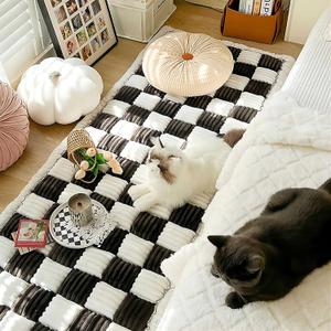 FUNNY FUZZY Pet Couch Covers for Sofa, Large Couch Cover for Dogs Washable Cream Square Plaid Pet Bed Mat for Furniture Protector Sofa Cover for Pets, Large, Black