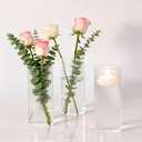 Glass Ribbed Cylinder Vases Pack of 2, 8 Inch Tall Clear Flower Vases in Bulk, Hurricane Floating Candle Vases for Party Home Decor