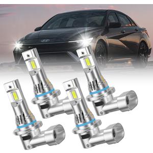 Upgraded Vehicle Light Bulbs Replacement Combo for Hyundai Elantra 2020-2024, 9005 High and Low Beam, 6000K White, 400% Brighter, Copper Heat Sink, IP68 Waterproof, 4-Pack