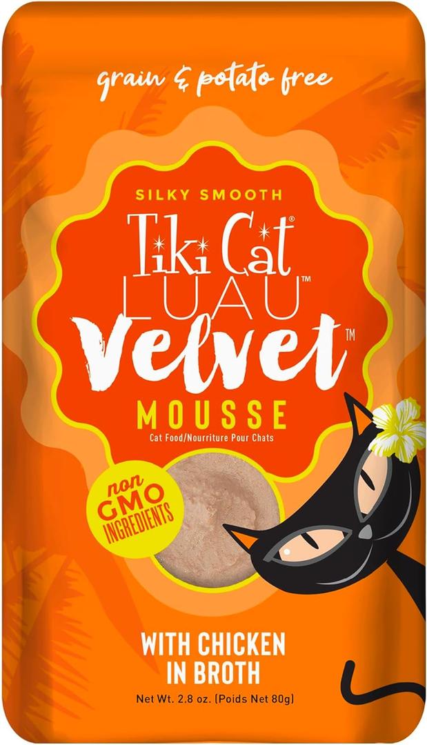 Tiki Cat Luau Velvet Mousse, Chicken in Broth, Complete Nutrition for Balanced Diet, Wet Cat Food For All Life Stages, 2.8 oz. 
Pouch (Pack of 12) 11/20/2026