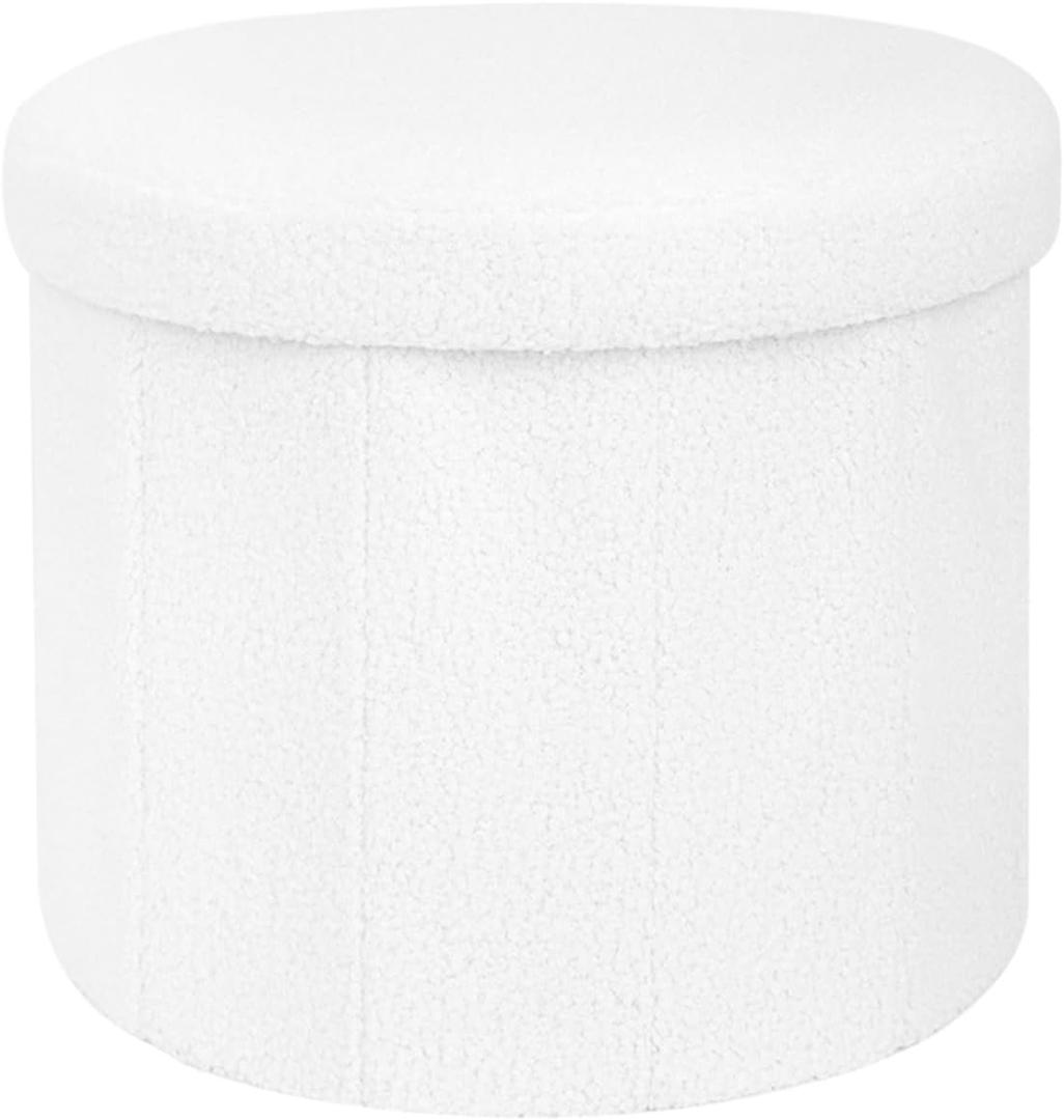 BoxedHome Dorm Room Storage - Round Cute Ottoman with Storage, Boucle Foot Stool Footrest for Lving Room, Support 220lbs, White 15"x 15" x12.6"