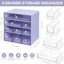 Desk Storage Organizer with 9 Drawers, 4 Tiers Stackable Desktop Craft Storage Drawers, Clear Storage Box Caddy for Stationary Makeup Jewelry Office Craft Supplies (Purple)
