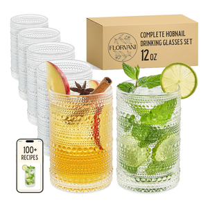 Florvani 16 Oz Hobnail Drinking Glasses Set of 6  Clear Multipurpose Glassware Sets, Decorative & Stylish Glasses Drinking Set W/Straws for Bar, Kitchen, Cocktail Glassware  Home, Dining, & Kitchen