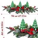 Christmas Table Centerpiece with LED Lights, Green Xmas Tree Decoration, Red Berry, Christmas Balls for Holiday Party, Home, Fireplace