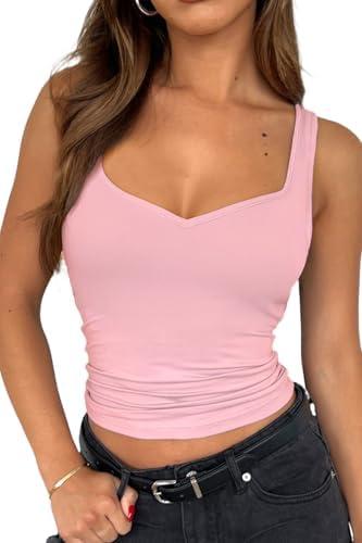 TiulZial Sexy Tank Top for Women - Summer Cute Going Out Top Sleeveless V Neck Backless, Size: XS