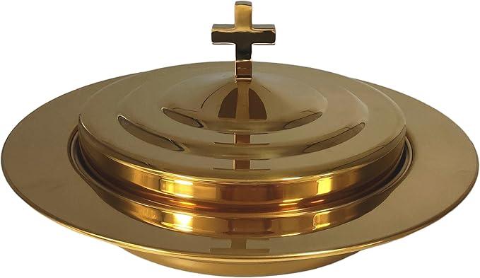 Stainless Steel Communion Bread Plates with Lid, Polished Gold Communion Bread Tray Plate with Cover, Comunion Tray Communion Tray Cover Church Supplies Church Communion Ware Sets
