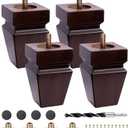 Set of 4 Premium Square Wood Furniture Legs-Wooden Replacement Feet for Couch, Nightstand Sideboard Bench, Dresser Sofa with Installation Hardware (Brown 4" H*2.5" W)