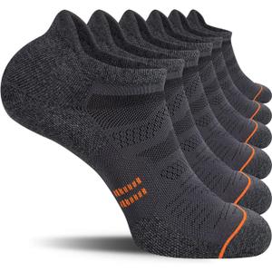 CS CELERSPORT 6 Pack Men's Running Ankle Socks with Cushion, Low Cut Athletic Sport Tab Socks (Large, Grey)